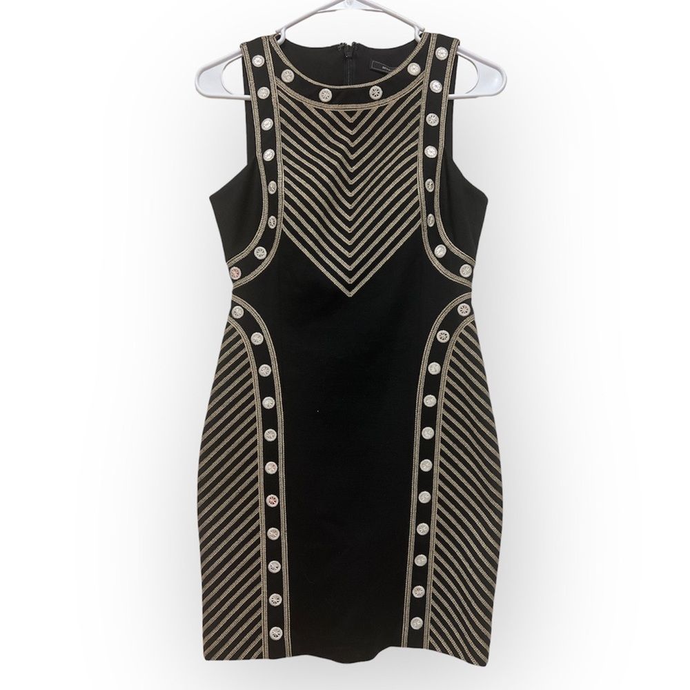 BCBGMaxAzria Black Mini Dress with Gold Embellished Trim